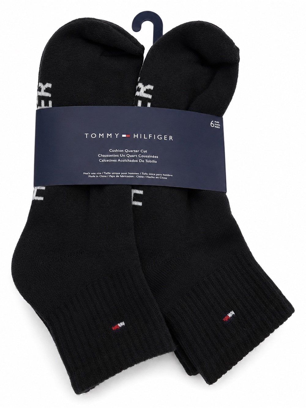 Tommy Hilfiger NWT Men Shoe Size 7-12 (6-Pair) Black Quarter Cut Socks Athletic